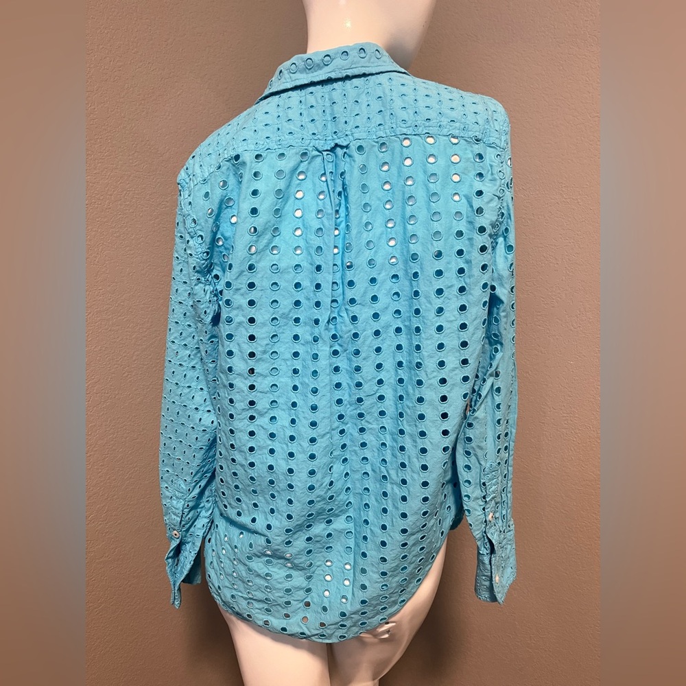 J. CREW Women’s Turquoise Eyelet LS  Button-Down Top Shirt Size M - Picture 5 of 16